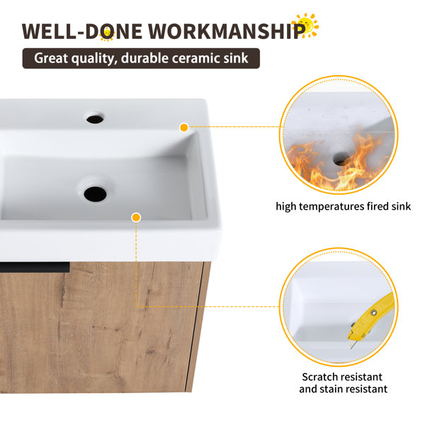 Orren Ellis 18 Inch Bathroom Vanity with Sink, Single Sink Wall-Mounted ...